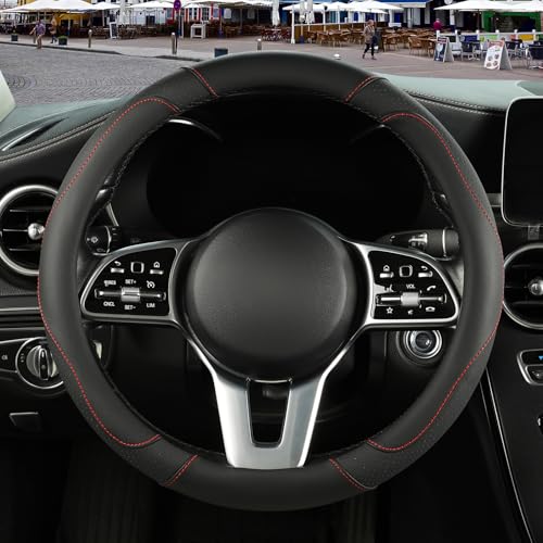 Binsheo Microfiber Leather Steering Wheel Cover, Breathable, Anti Slip, 13.5 inch to 14 inch, Black by Binsheo - Image 2
