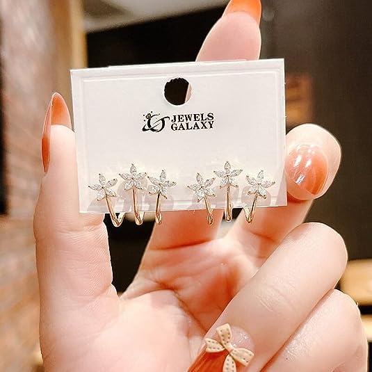 Image of Beautiful Korean Tri Star Claw Stud Earrings For Girls & Women