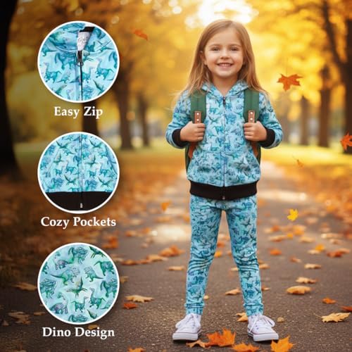 Girls Dinosaur Hoodie – Lightweight Zip Jacket – Soft, Stretchy Playwear with Original Dino Art3