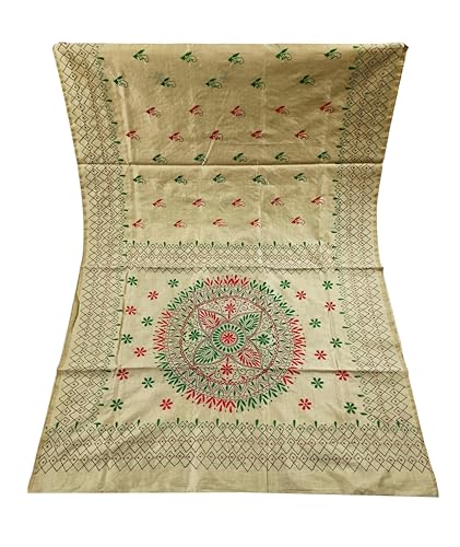 Image of SHRISTI CLOTHINGS Women's Hand Embroidered Cotton Silk Kantha Stitch Saree with Blouse Piece (SB420324 SWD57)