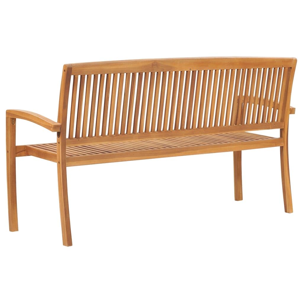 Banco de jardín apilable de 159 cm de madera maciza de teca con soporte de color gris topo, resistente a la intemperie, para terraza, patio, jardín