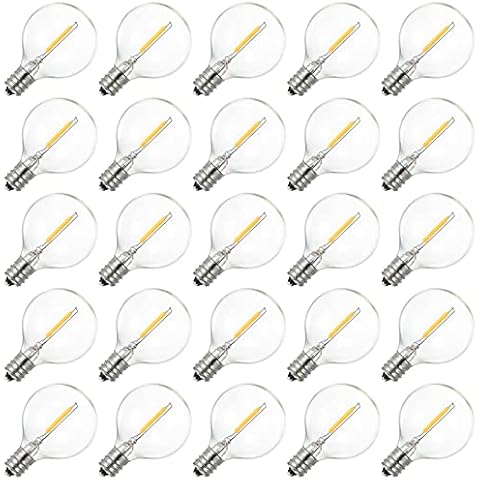 Tomshine 25 Pack LED E12 Edison Screw Globe G40 Bulbs 2200K Warm White Clear Glass Bulbs for String Lights Garden Party IP44 Waterproof(AC 220V-240V) Cover