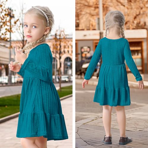Image of Toddler Baby Girl Long Sleeve Dress Girls Knit Sweater Dresses Tiered Kids Swing Holiday Clothes Fall Winter