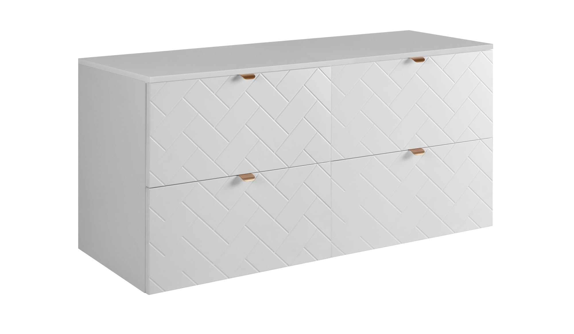 3xE living Mobile Bagno Sottolavabo Sospeso 120 cm, con Piano, Bianco, Maniglie Oro, 120 x 46 x 57 cm