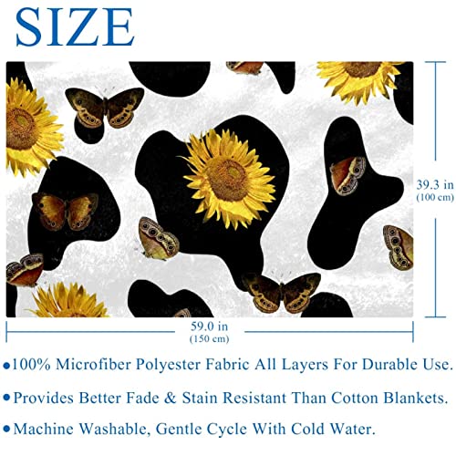 Couverture douce contre le froid - Plaid lit et canapé vache tournesol 150x100 - 6