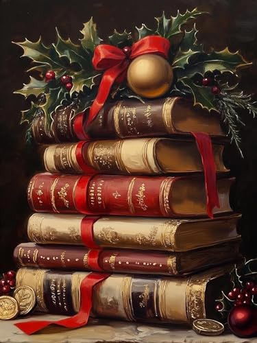 Christmas Diamond Art Kits for Adults,5D Christmas Books Diamond Art for Beginner,DIY Full Drill Diamond Painting Kit,Home Wall Decor Winter Diamond Painting (12x16 Inch)