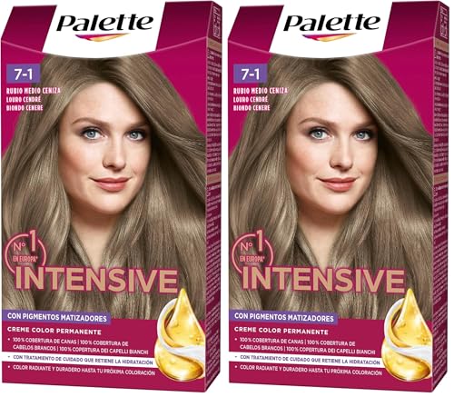 Schwarzkopf Palette Intensive Creme Color - Tinte 7.1 Rubio Medio Ceniza – Óptima cobertura de canas –Coloración Permanente de Cuidado con Aceite de Marula - Color duradero hasta 8 semanas