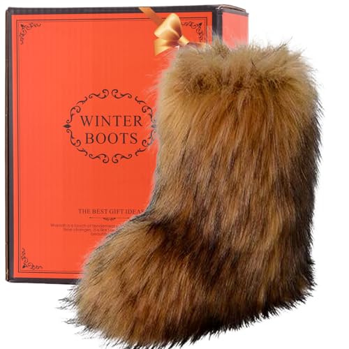 Women's Faux Fur Boots Furry Boots y2k for Girls Fuzzy Fluffy Winter Snow Boots Warm Outdoor Indoor Mid-Calf Flat2