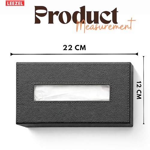 Image of LEEZEL| Tissue Box Holder with 100 Pulls Cotton Rags Tissue | Handcrafted Fine Leather - Like Finish | for Gifting, Office Desks, Cars & Home Decor | Durable & Water Resistant. (Dark Grey)
