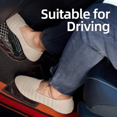 Image of poemlady Women's Ballet Flat Shoes Dress Shoes Knit Round Toe Slip On Ballerina Walking Flats Shoes for Woman Low Wedge Casual