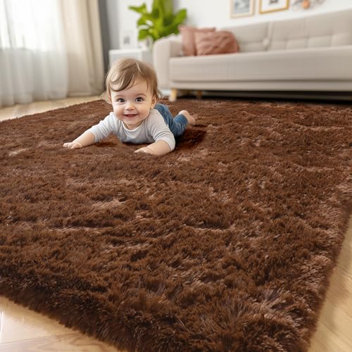 Amdrebio Dark Brown Area Rugs for Bedroom Living Room, 5x7 Fluffy Shaggy Plush Rugs for Kids Room Decor Aesthetic, Fuzzy Furry Chocolate Coffee Modern Cool Carpet for Classroom Playroom Dorm Nursery