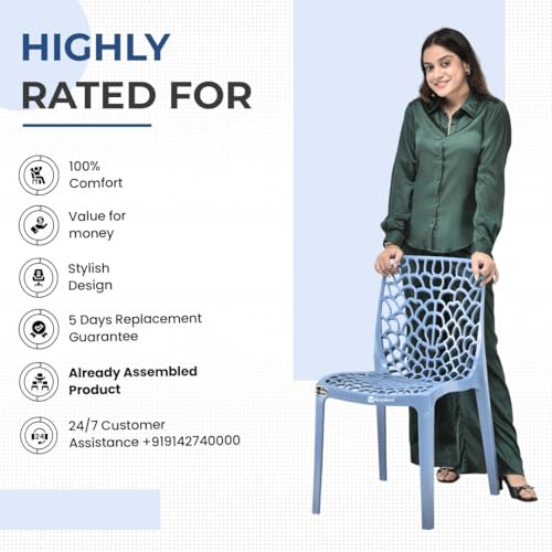 Image of Web Plastic Chair Living Room Without Arm Chair (Jali) Gloss Finish Chair Home, Office, Restaurant, Cafe, Garden, Stackable Chair (1, Blue, Standard)