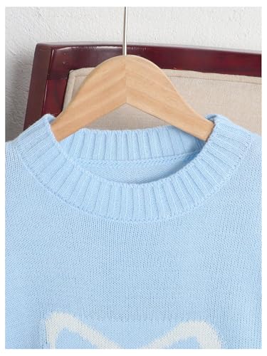 Image of BEAUDRM Girl's Bow Sweater Crew Neck Cute Sweaters Long Sleeve Knit Pullovers Sweater
