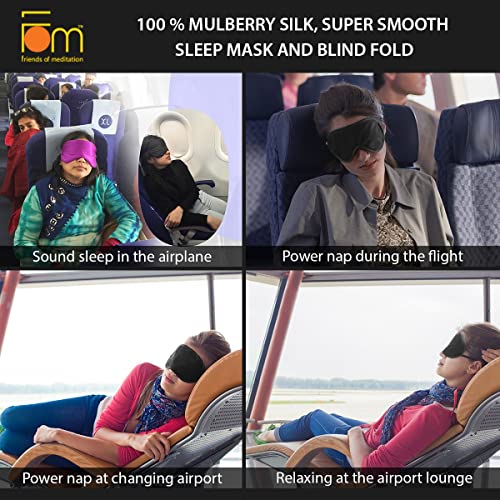 Image of Friends of Meditation 100% Mulberry Silk Sleep Mask, Super Smooth Sleep Mask and Blind Fold (Purple) with Free Ear Plug (Navy blue)