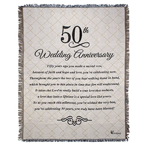 Dicksons 50th Wedding Anniversary Poem Gold Shimmer 48 x 68 Cotton Tapestry Throw Blanket