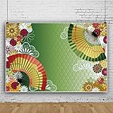 Qinunipoto 背景布 和風 七五三 写真の背景 2.1x1.5m 家の装飾 オフィスの装飾 事業活動 撮影布 さくら 緑の背景 扇子 デイジー リップル 写真の背景 写真撮影用 商品撮影 人物撮影 写真スタジオ 撮影用 写真館 無反射布 カスタマイズ可能な背景 小道具