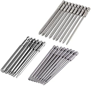 Gasea 23pcs 1/4" Hex Shank S2 Steel 100mm/4 Inch Long Magnetic Screwdriver Bits Set, Including 8pcs T8-T40 Security Torx Bits, 6pcs H2.5-H8 Hexagon Head Bits, 9pcs Cross Head Philips Screw Bits
