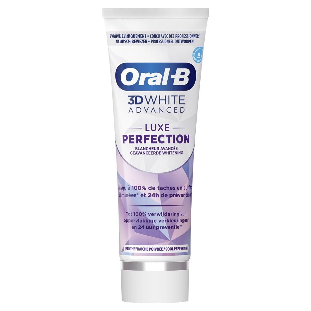 Oral B Toothpaste 3D White Advanced Luxe Perfection Whitening Toothpaste Removes Surface Stains Protection Against Stains Clinically Proven Refreshing Peppermint Aroma 75ml