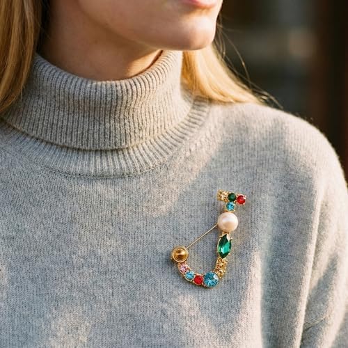 Image of Initial Brooch Pins A-Z 26 Letters Brooches For Women Colorful Enamel Alphabet Pin Pearl Crystal Lapel Pin