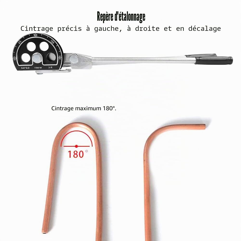 Outil à Main de Cintreuse de Tuyaux de 19 Mm 3/4 Pouces 180 ° en Acier + Alliage D'Aluminium Cintreuse de Tubes Manuelle de Haute dureté pour Plier des Tubes en Cuivre et en