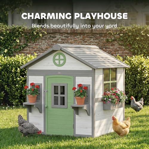 Image of PawHut Chicken Coop, Wooden Hen House Outdoor Playhouse for 2-4 Chickens, Poultry Cage with Nesting Box, Planter Pots and Boxes, Windows, Rabbit Hutch for Backyard, 50 inch x 44 inch x 54 inch, White