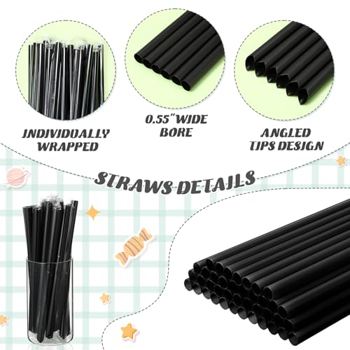 400 pitillos jumbo negros para smoothie y bubble tea miniatura 3