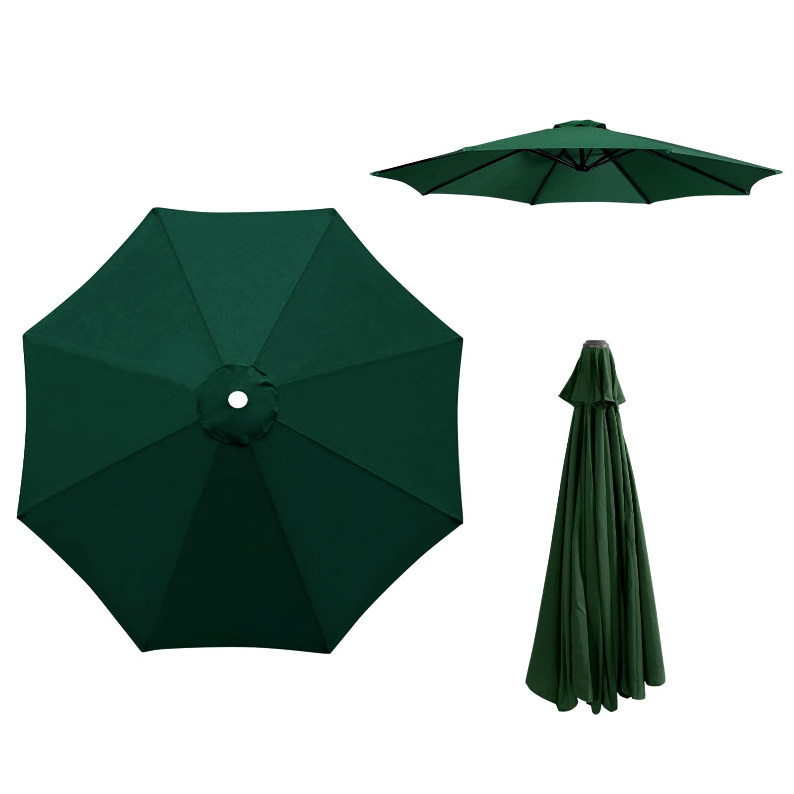 KMDZDZGS 2.7m/3m Replacement Parasol Canopy, Sun Umbrella Fabric Cover with 6/8 Ribs, Anti-UV Garden Patio Parasol Cover Sun Shade Canopy for Outdoor Table Umbrellas (Green - 2.7m, 8 Ribs) — image 1