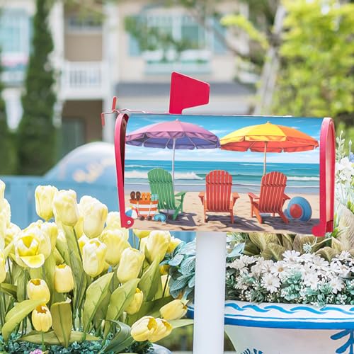 Image of Summer Mailbox Covers Magnetic Beach Mailbox Cover Ocean Sea Magnetic Mailbox Cover Mailbox Wraps Standard Size 25.5 inch X 21 inch Holiday Garden Mailboxs Decorations for Outside Home