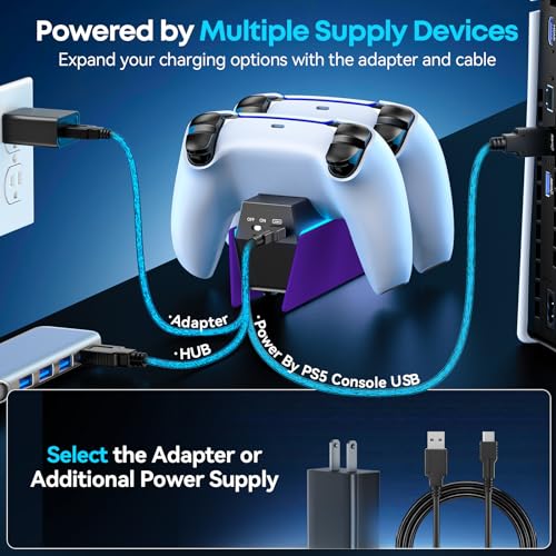 Image of OIVO P5 Controller Charger with Fast Charging AC Adapter, P5 Controller Charging Station Stand for Play Station 5, Docking Station Replacement for PS 5 Accessories Kits, Galactic Purple