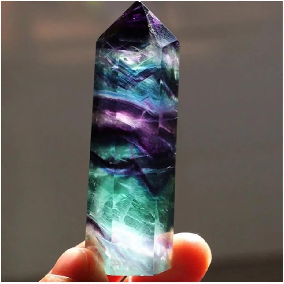 1pcs 11-12cm Colorful Fluorite Single-Pointed Column Stone Hexagonal