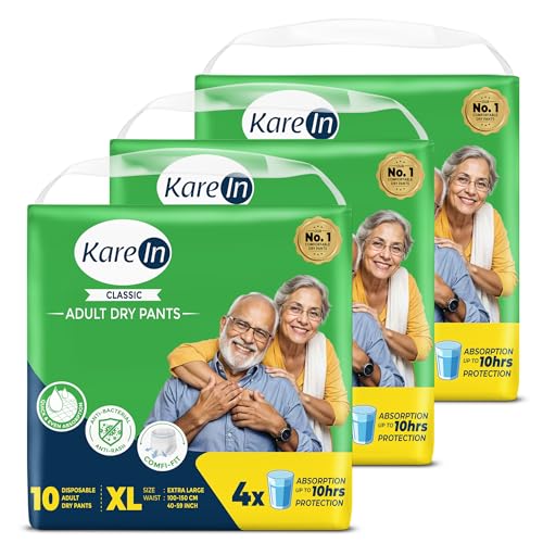 Image of Karein Classic Adult Diaper Pant XL Size, Extra Large, Waist (100-150 cm 40'-59'), 30 Unit, Long Protection Hour, Unisex, Quick & Even Absorption, Leakproof, Odour Control, Wetness Indicator