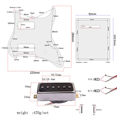 MonkeyJack 3PLY Electric Guitar Prewired Loaded Pickguard HH02 w/ Back Cover for ST Guitar Accessories