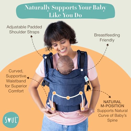 Image of SOULSLINGS Aseema Baby Carrier - Denim | Award-Winning Newborn to Toddler Carrier | Adjustable for 0 Months to 2 Years, Breathable Natural Fibres | Front & Back Carrying, Machine Washable