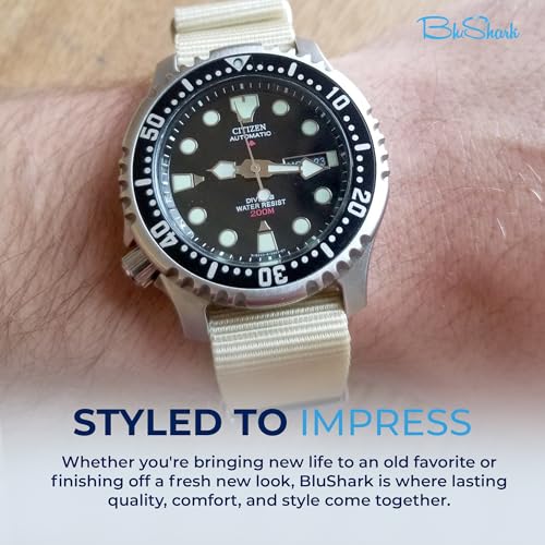Image of BluShark - Original Collection Military-Style Waterproof Watch Strap, Fits All Timepiece Brands, Durable Nylon Wristwatch Accessories with Stainless Steel Buckle - 18mm, 20mm, 22mm & 24mm Watch Bands