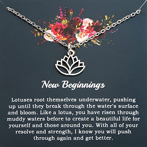 PLITI Lotus Necklace For Yoga Lovers New Beginnings Gift Lotus Inspirational Gift Lotus Flower Jewelry Yoga Karma Gift - Main Image