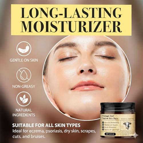 Image of Beef Tallow Honey Balm for Sensitive Skin: Grass-Fed Whipped Tallow Moisturizer with Manuka Honey, Olive Oil, Jojoba Oil & Vitamin E, Non-Greasy Face and Body Cream for Daily Moisture, 4 oz