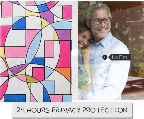 Image of WISDOM Privacy Window Film Frosted Glass Film Static Cling Glass Film No Glue Anti-UV Window Sticker Non Adhesive for Privacy Office Meeting Room Bathroom Living Room (Geometry Pattern, 24 x 240)