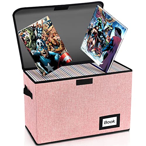 Image of Collection Comic Book Storage Box 15.8 inch X 7.8 inch X 11.8 inch, Collapsible Comic Short Box, Holds 160-180 Comic Book, Heavy Duty Bin Container Holder Shelf Protector Organizer (Pink)