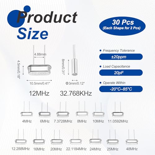 Resonadores de cristal de cuarzo 4 MHz a 40 MHz para reparación de microcontroladores DIY, 30 pcs 2