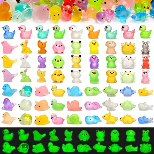 Image of FEXIA 100 Pcs Luminous Mini Resin Animals 20 Types Glow in the Dark Tiny Figurines Bulk Set for DIY Garden Aquarium Micro Landscape and Party Decoration Desk Pets and Miniature Accessories