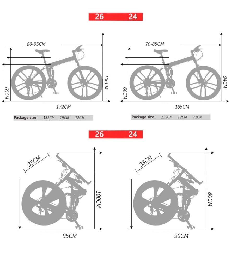 Bicicleta Montaña 24/26 Pulgadas para Hombre, Suspensión 21 Velocidades, Plegable, Acero, 26in21