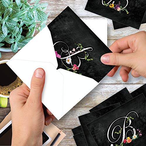The Best Card Company - 10 Assorted Blank Note Cards (4 X 5.12 Inch) - Elegant Flowers And Letters, Bulk Boxed Set - B Chalk And Roses M3835Ocb-B1X10 #TOP5