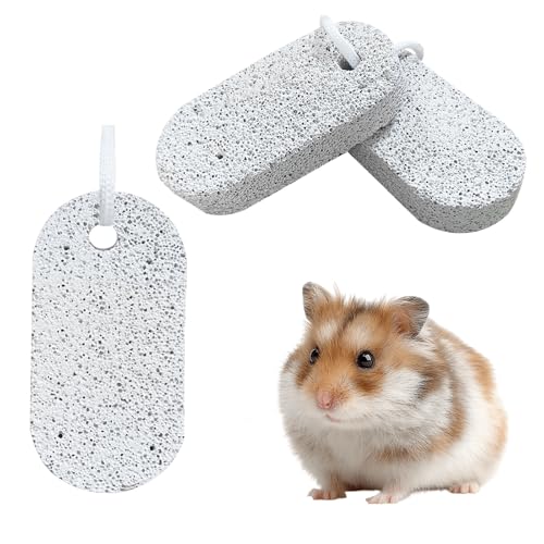 Primasage 3 Pièces de Pierre de Broyage Calcaire, Taille 9 x 4,5 cm, Jouet Hamster à Ronger Convient aux Hamsters, Écureuils, Cochons d'Inde, Lapins et...