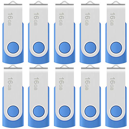 Enfain 8GB USB 2.0 Blue Flash Drive 10 Pack Thumb Drives Swivel Jump Drive Zip Drive Memory Sticks, with 12 White Labels for Marking
