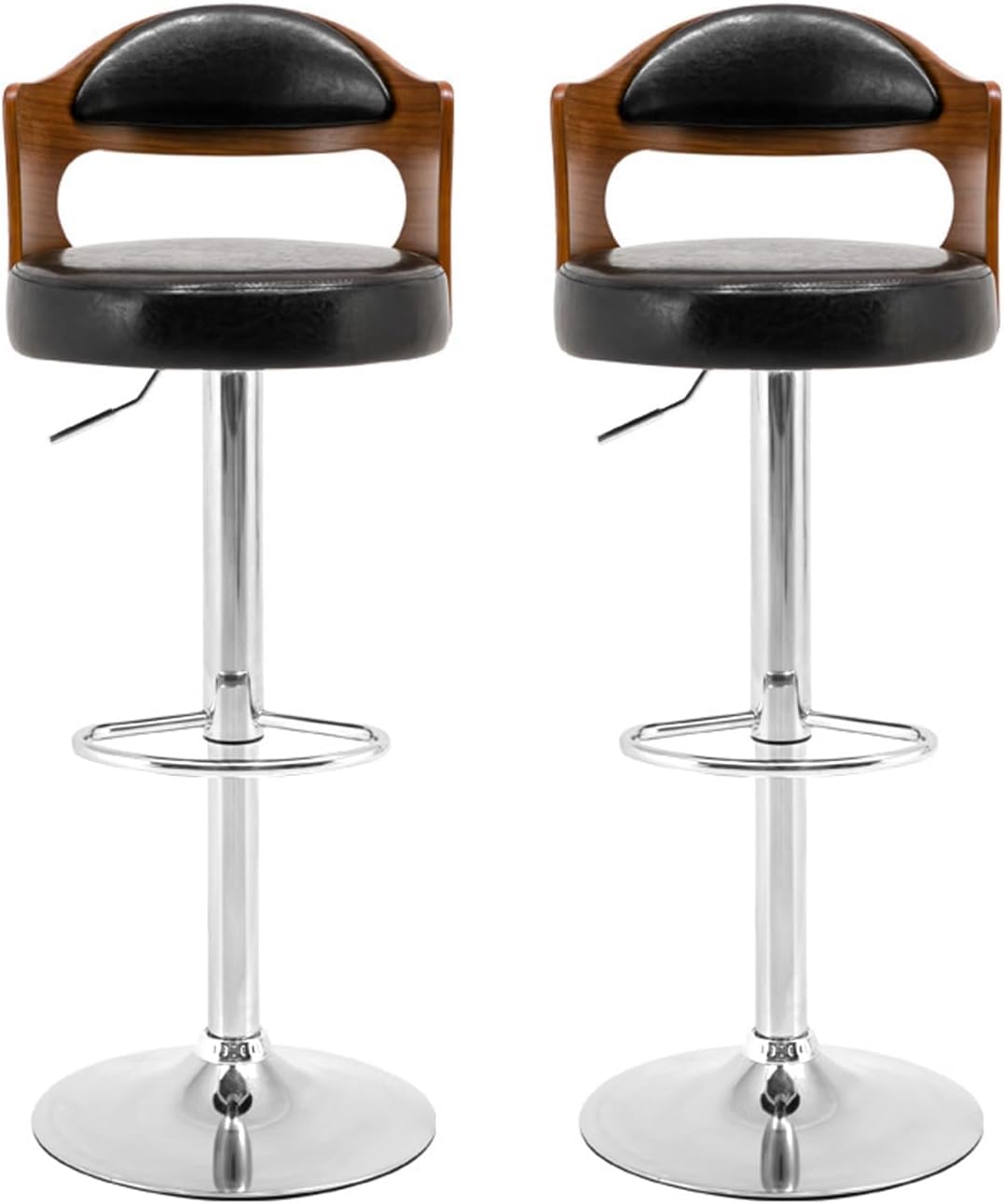 FURNITURE FIRST Imported 360 Degree Swivel Leather Wood Barstool High Chair for Counter Bar Stools Bar Chairs for Kitchen Adjustable Height (Pack of 2) Style Bentley Wood