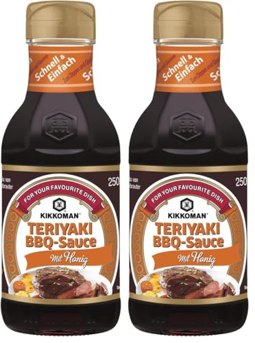 Kikkoman, Salsa Teriyaki BBQ con Miele, Salsa Marinata di Alta Qualità, a Base di Salsa di Soia, Salsa Agrodolce, Adatta per Insaporire Carne e Verdure alla Griglia, Bottiglietta da 250 ml