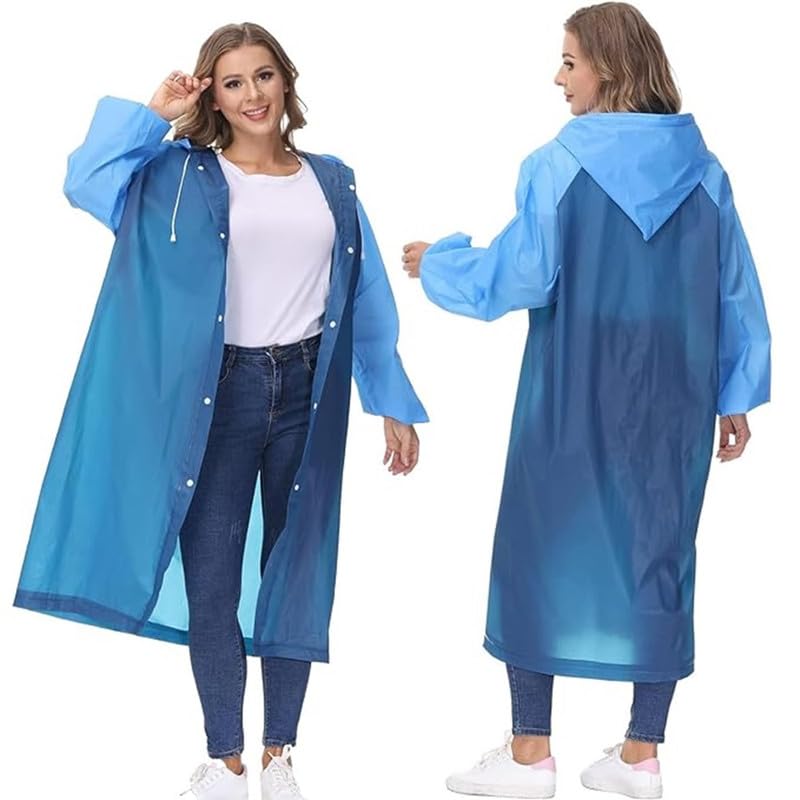 Image of Kolva Women EVA Plain Rain Coat Hooded Outdoor Water Resistant Portable Raincoat Suit (Blue) (1 Piece)
