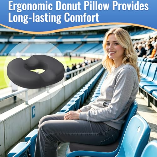 Image of CloudBliss Donut Pillow Stadium Seat Cushion for Tailbone Pain Relief and Hemorrhoids, Memory Foam Seat Chair Cushion, Portable Seat Cushions for Bleachers, Car, Home & Office