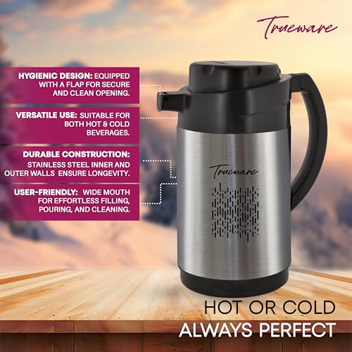 Image of Trueware Urban 1200 SS Insulated ISI Certified Flask -1000ML,Tea Pot Kettle Water Jug | Hot & Cold | Leak-Proof Lid | Thermoware | Food Grade | High Grade Stainless Steel | Anti Finger Print Coating