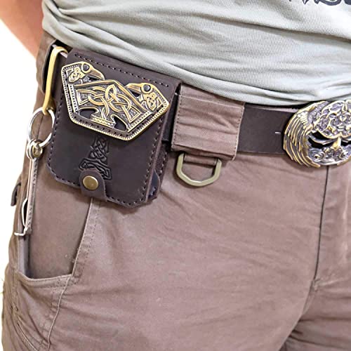 Scandinavian Old Norse leather wallet Mjolnir, Norse mythology Viking leather wallet with brass buckle Thor Hammer2